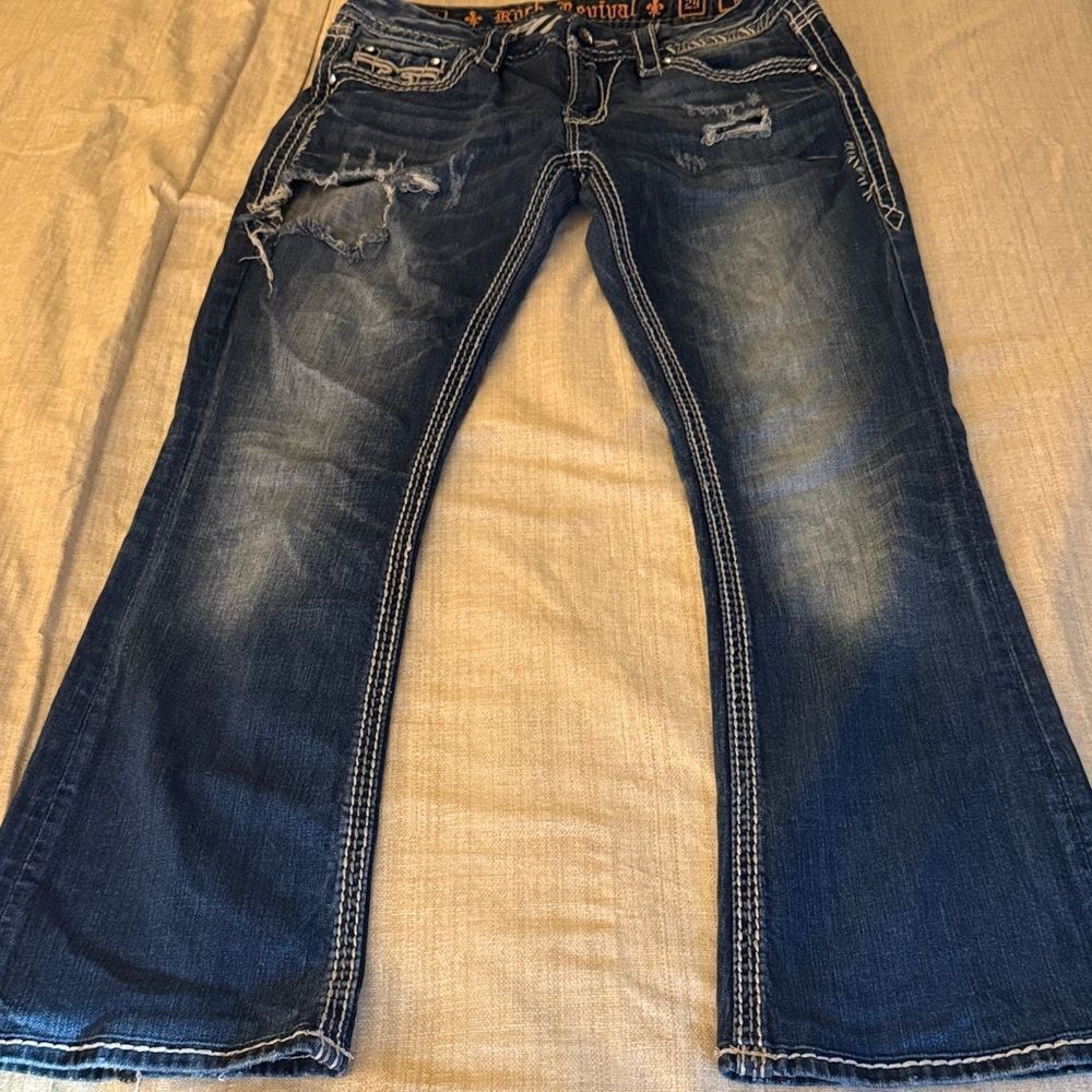 Rock Revival Womens May 84 Kai Boot Cut Distressed Jeans. Size 29.